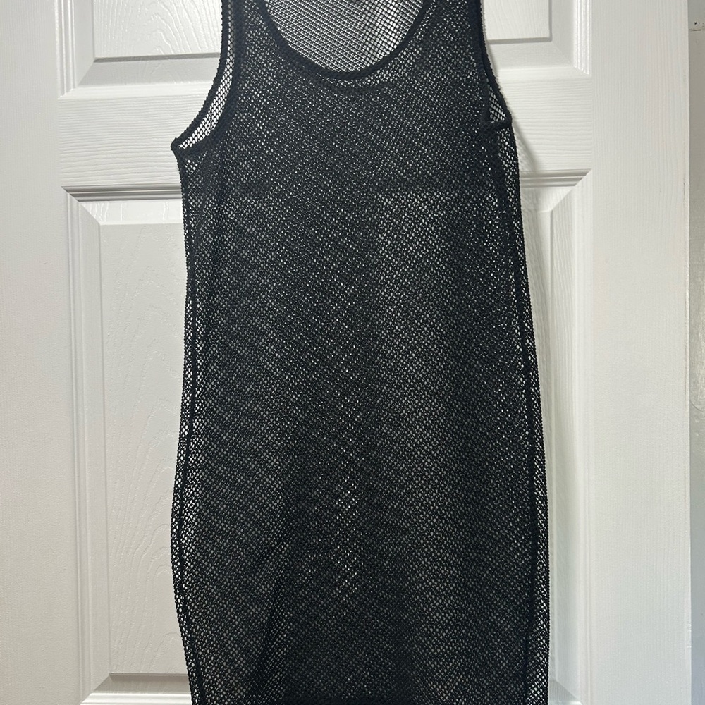 A+ Ellen Black Swim Coverup with Mesh Texture